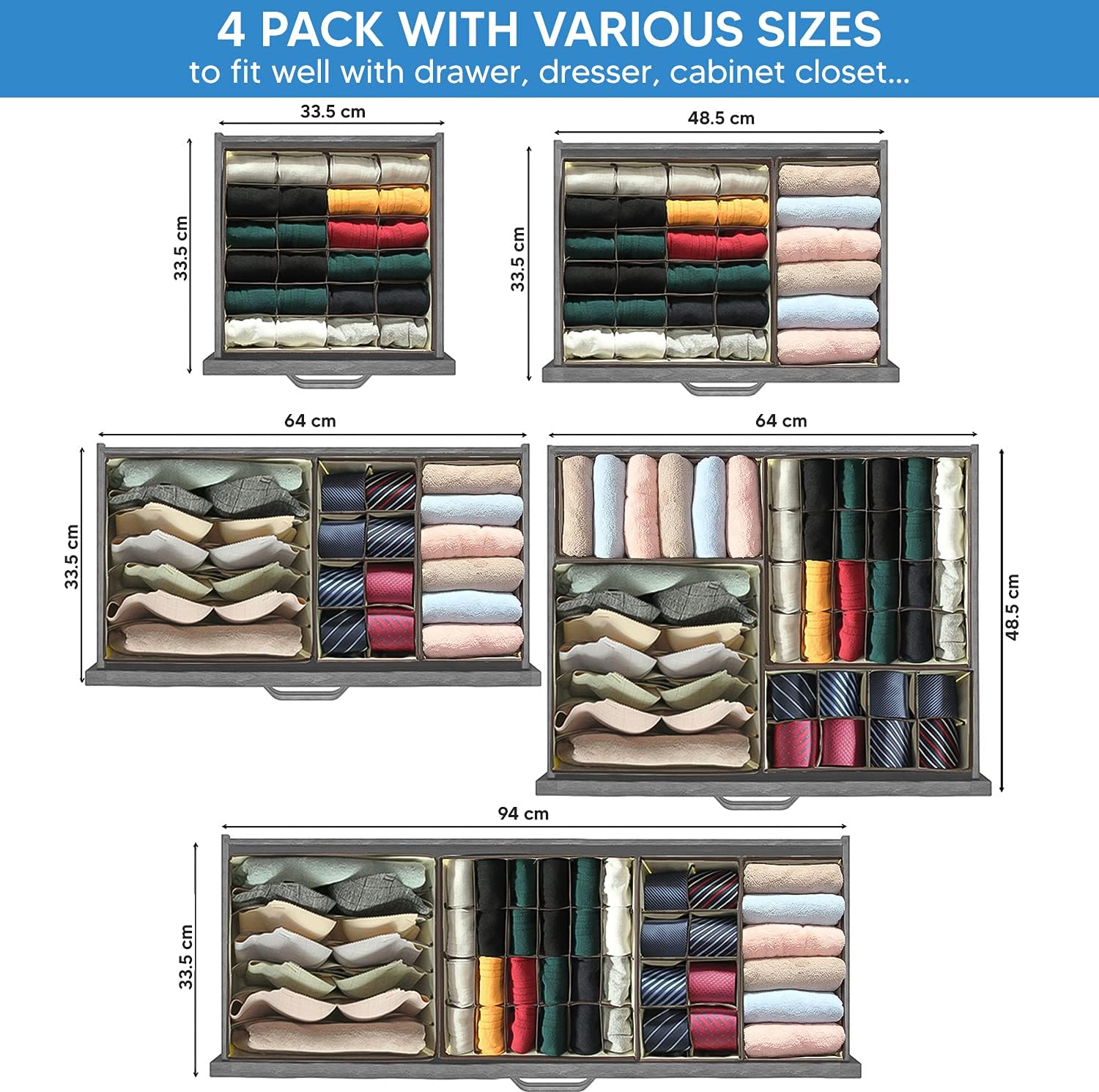 Underwear Drawer Organizer Set 4 Sections